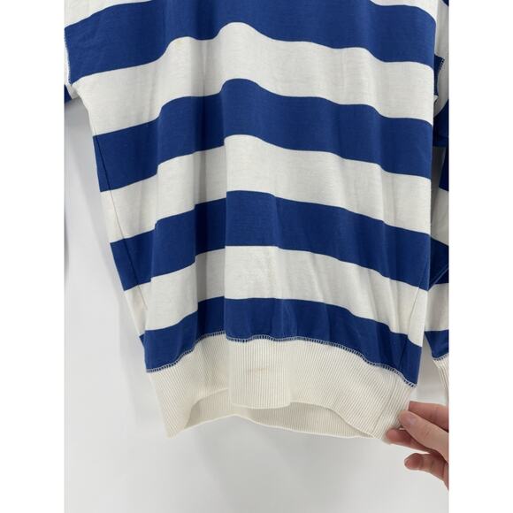 Vintage Lindsey Blake Shirt Womens Small Petite Blue White Striped 3/4 Sleeves - Picture 2 of 16